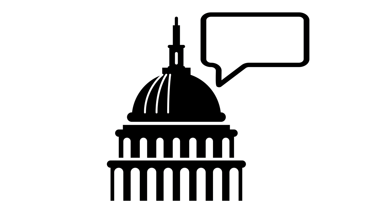 Icon depicting the dome of the U.S. Capitol Building with a comment bubble coming out of it