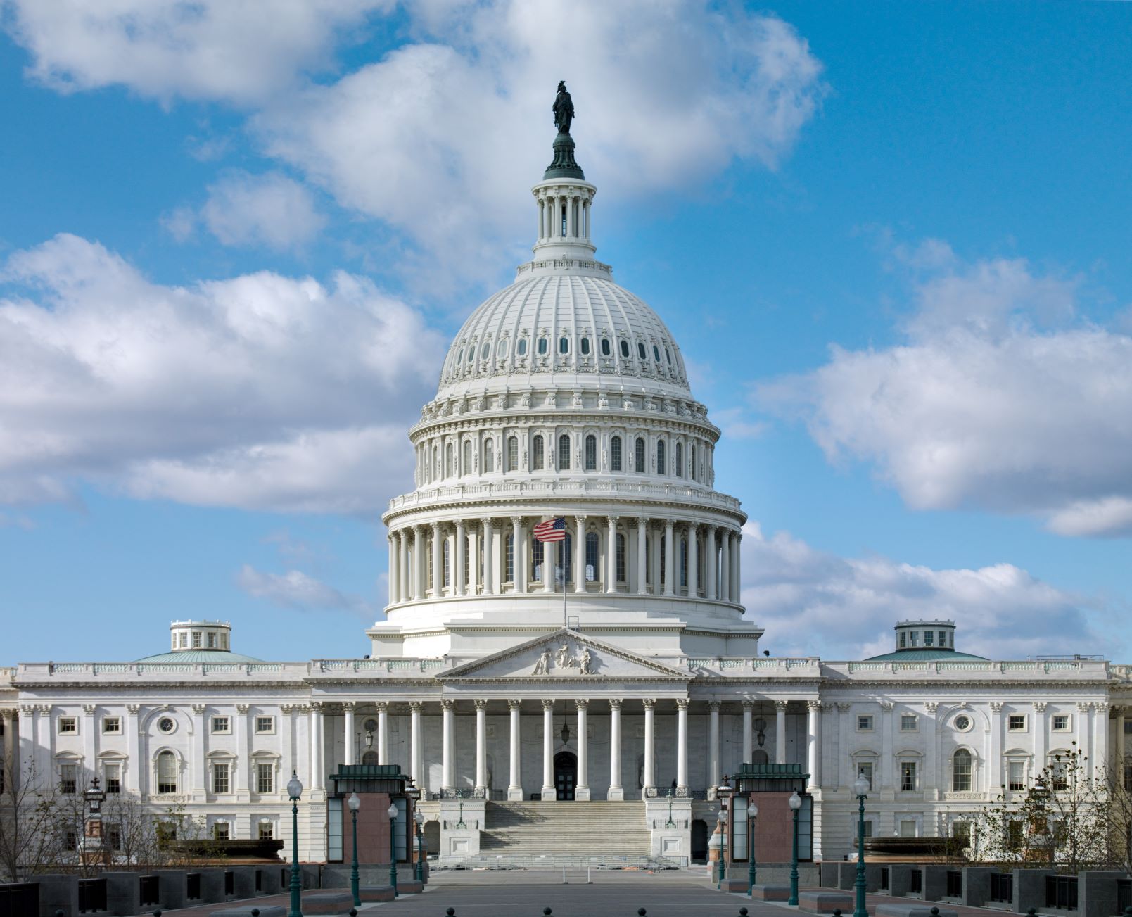 The US Capitol building on a bright, sunny day.