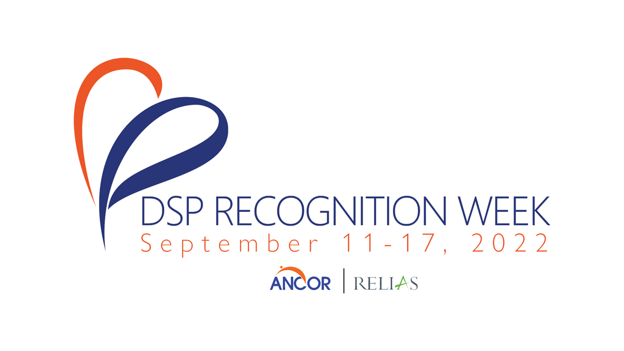 The logo for DSP Recognition Week 2022, which includes an abstract heart shape in blue and orange