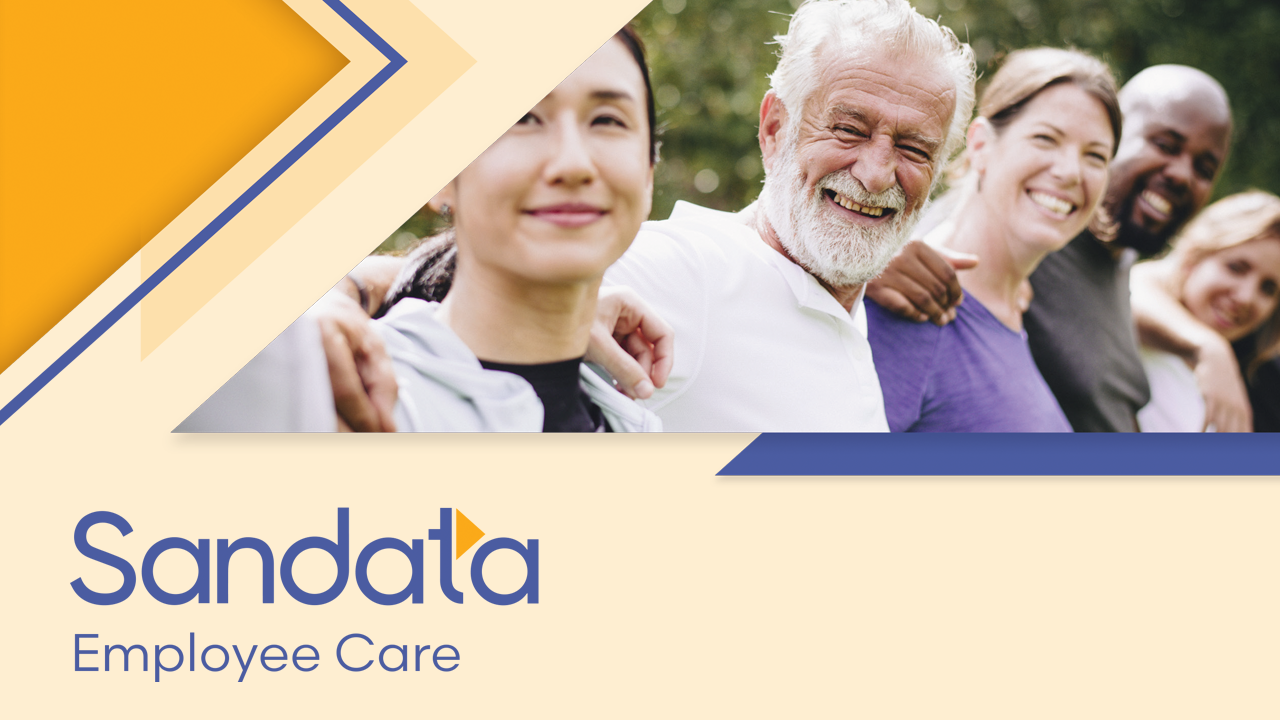 Text reading 'Sandata Employee Care' below an image of five people smiling and looking at the camera