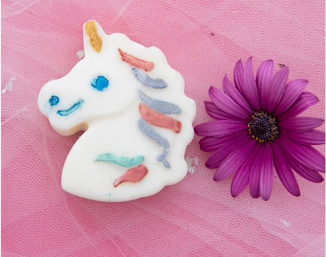 Unicorn shaped and designed bar of soap