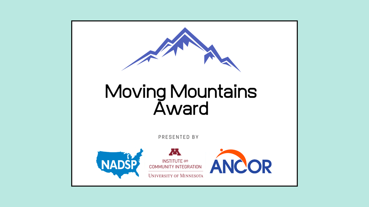 Graphic of a mountain range above text that reads Moving Mountains Awards and the logos of three sponsoring oranizations.