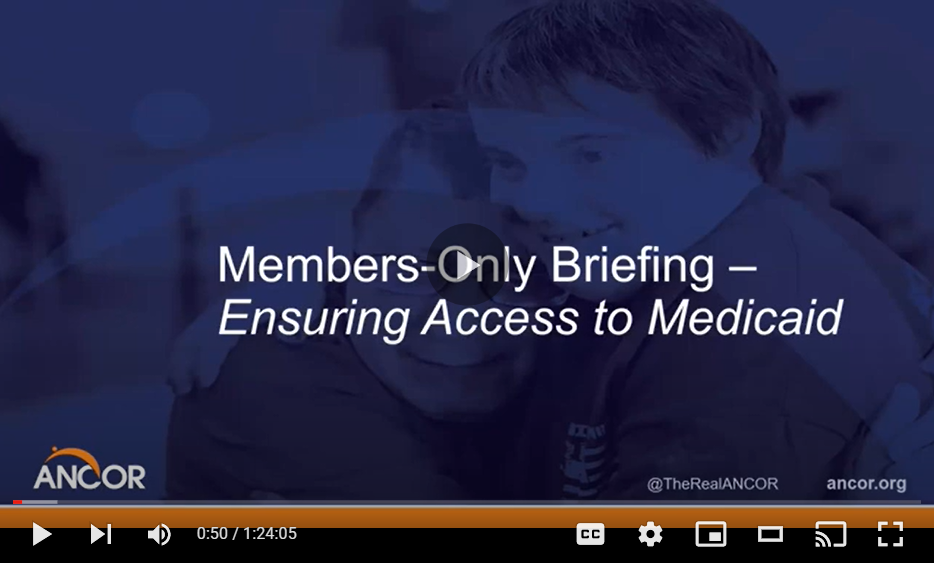 Screenshot of PowerPoint title slide with text: 'Members Only Briefing: Ensuring Access to Medicaid'