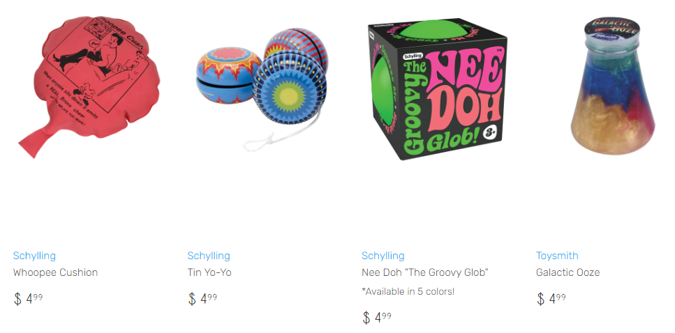 Four items for sale on Little Red Hen, including yo-yo's and fidgets.