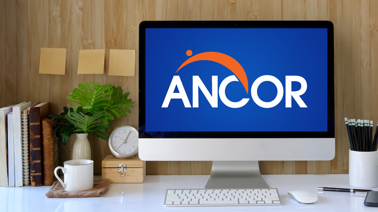 Computer screen with ANCOR's logo on it