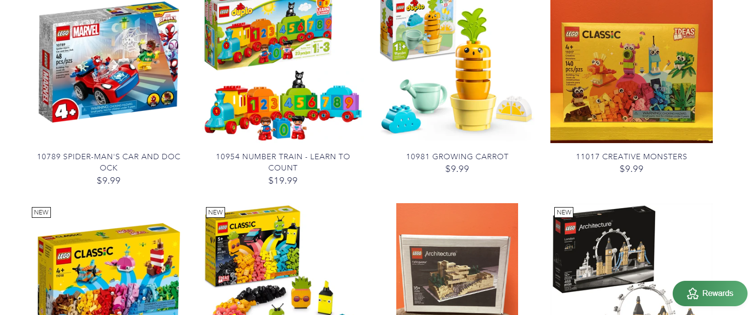 screenshot of various lego items for sale