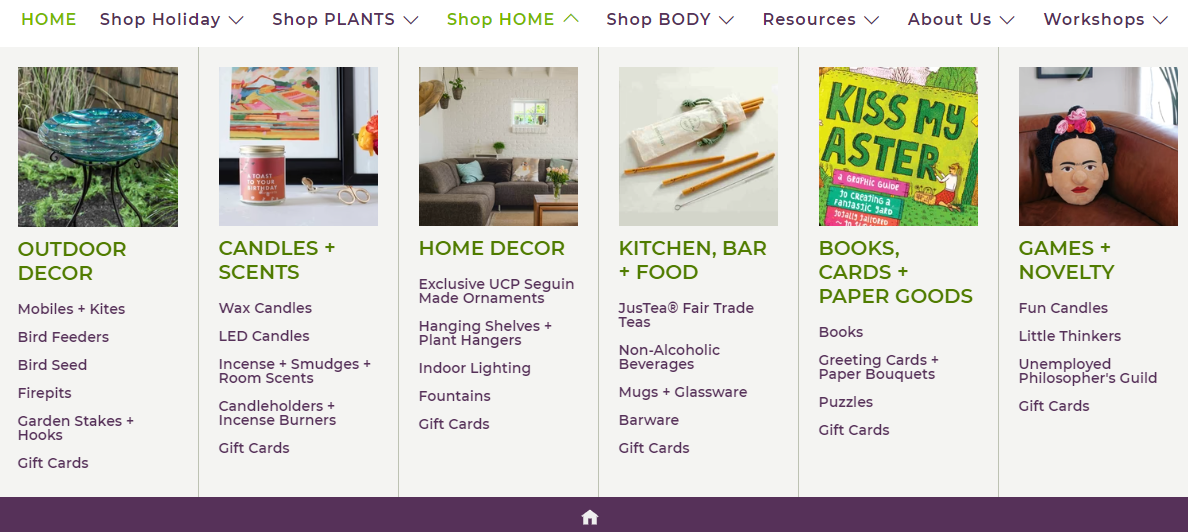 screenshot of products to shop for at seguingardens.com