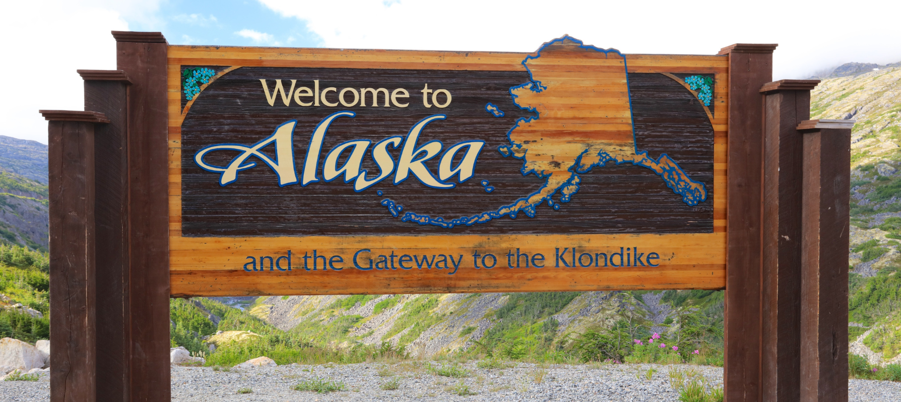 View of a Welcome to Alaska sign