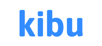kibu logo, lower case letters in blue text on white background