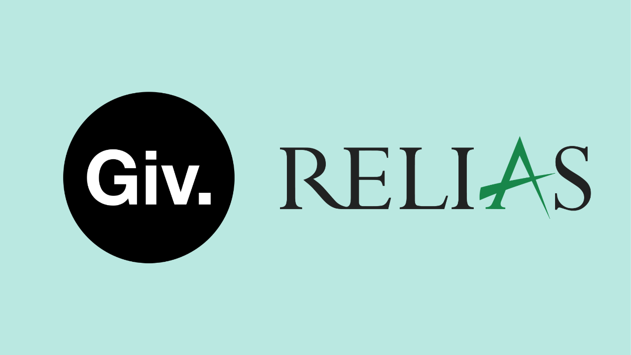 logos for giv and relias on a teal background